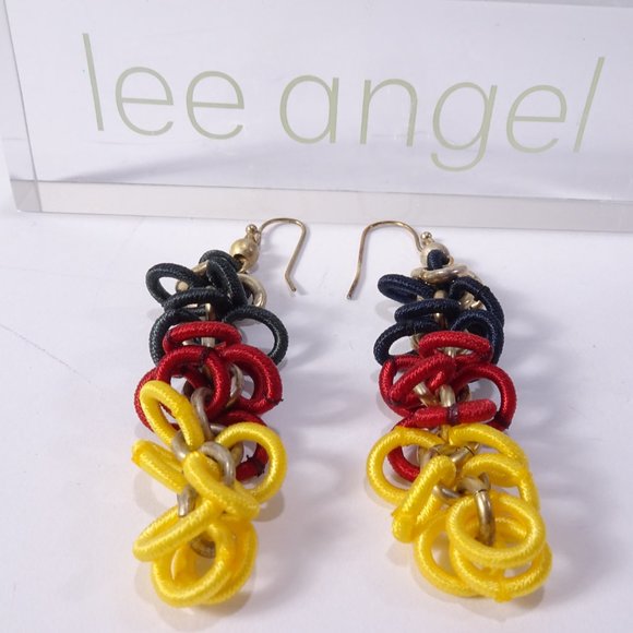 Lee Angel Color Block Ribbon Circles Link Drop earrings NWT 120 - Picture 5 of 15